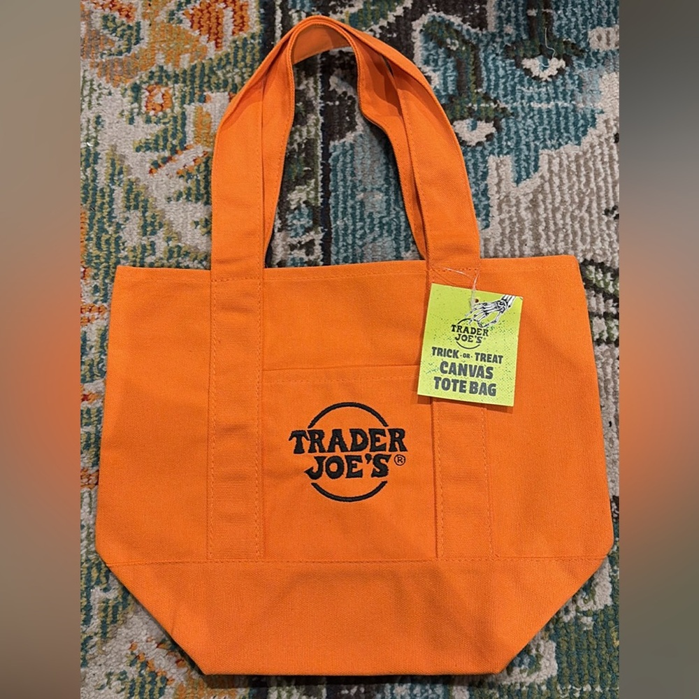 Limited Edition Trader Joe's Orange Mini Canvas Tote Bag (Halloween Edition)